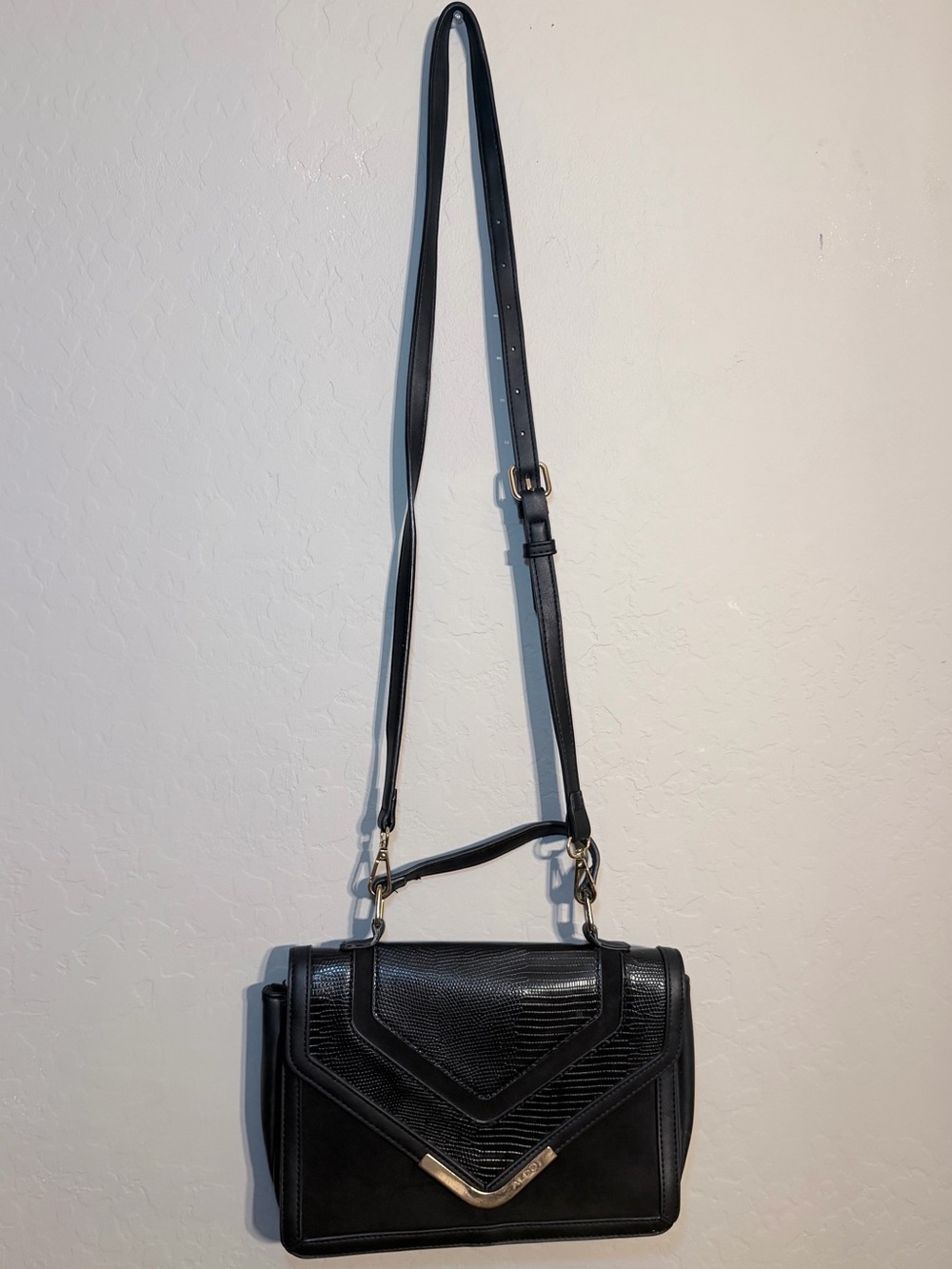 Aldo Black Textured Crossbody Bag with Gold Accent